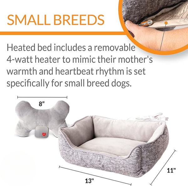 Mother's Heartbeat Heated Dog Bed with Bone Pillow Heartbeat Puppy Toy - Image 2